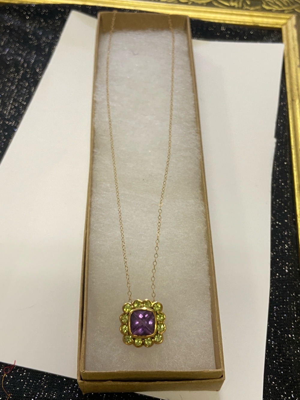 925 Gold Peridot Amethyst Pendant on 16” 585 Yellow Gold Vintage Chain Beautiful - Picture 7 of 12